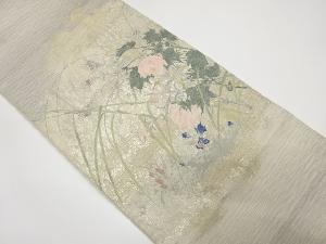 草花模様織り出し袋帯